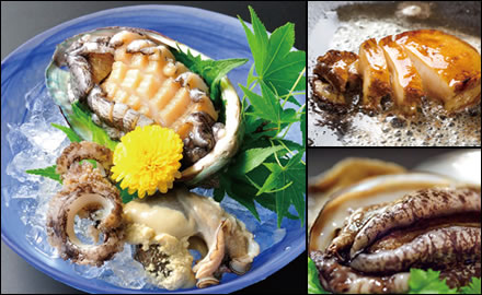 活鮑(あわび)のお造り又はバターステーキ